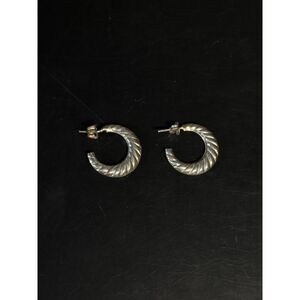 Ribbed Hoop Sterling Silver Earrings 925 ZZ